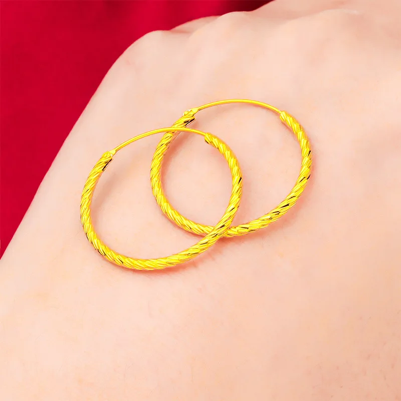 أقراط دش نيزك ذهبية عيار 24 قيراط للنساء، AU999 |   "الطريل" المحفور بزخارف مسطحة على شكل نجمة مخفية.