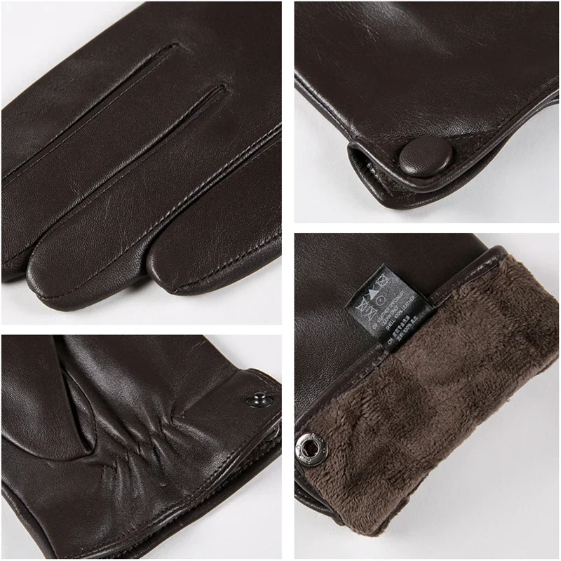 GOURS Winter Real Leather Gloves for Men Brown Genuine Goatskin Gloves Fleece Lined Warm Soft Fashion Buttons Driving New GSM007