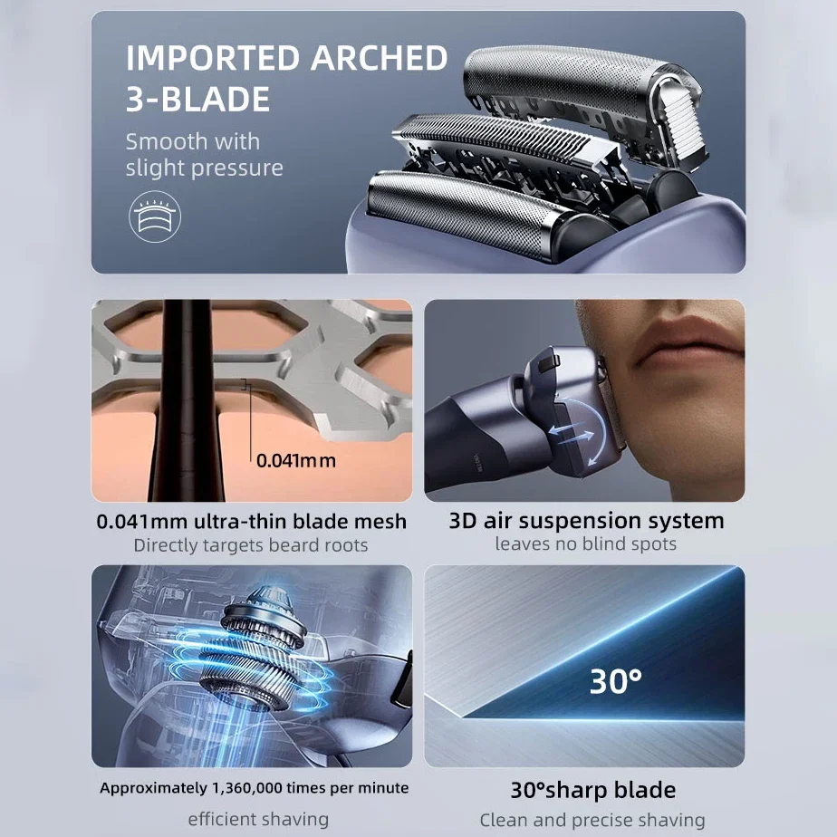 ماكينة حلاقة باناسونيك الكهربائية للرجال، ماكينة حلاقة كهربائية رطبة/جافة مع نظام قطع 3 شفرات، مقبض مريح وشحن USB-C