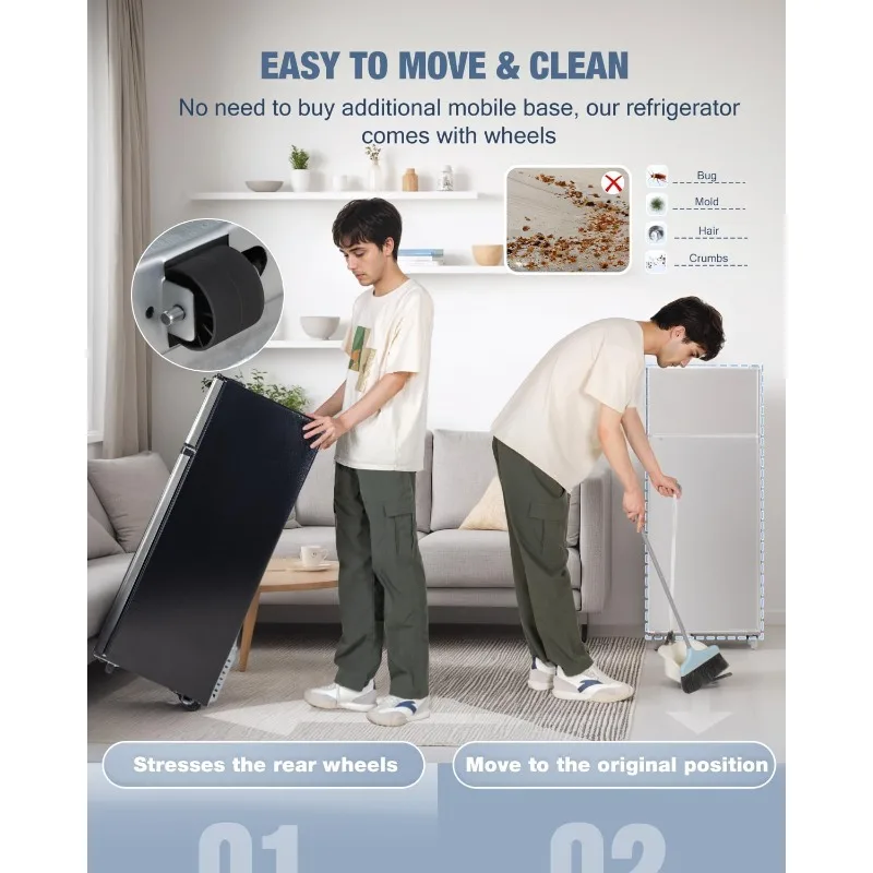 ثلاجة بباب مزدوج مع فريزر، 4.5 قدم مكعب، ثلاجة صغيرة مع فريزر، 7 إعدادات لدرجة الحرارة قابلة للتعديل، ثلاجة صغيرة