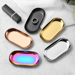 Simple Nordic Ins Oval Tray Stainless Steel Jewelry Storage Tray Multi-purpose Desktop Storage Tray Metal Home Pantry Organizer