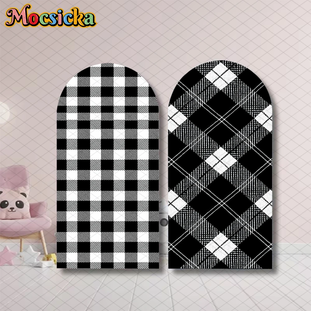 

Mocsicka Grid Arch Background Gray Black Stripe Square Pattern Cloth Decor Birthday Party Arched Backdrop Wedding Shooting Props