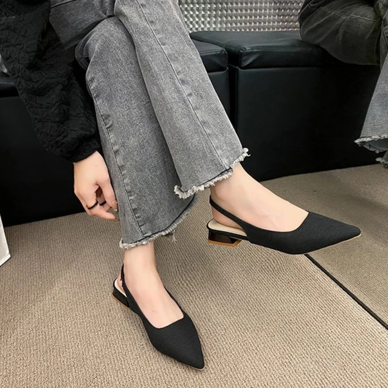 Summer fashion pointed-toe women's sandals - large size, low-cut, low heel, hook-shaped heel - women's casual urban formal shoes