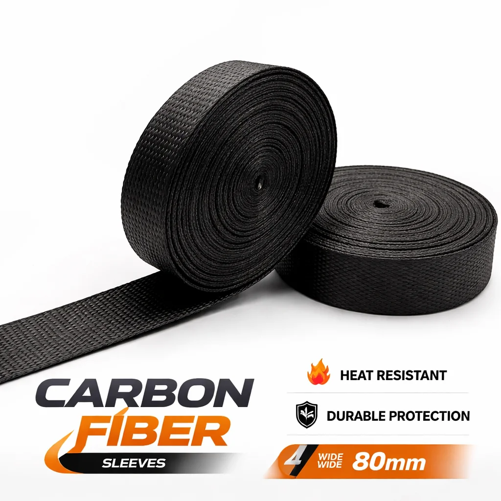 1/2/3/5M Black Carbon Fiber Sleeve, Inner Diameter 4-80mm, Resistant to Aging, Friction, High Temperature, Flame Retardant