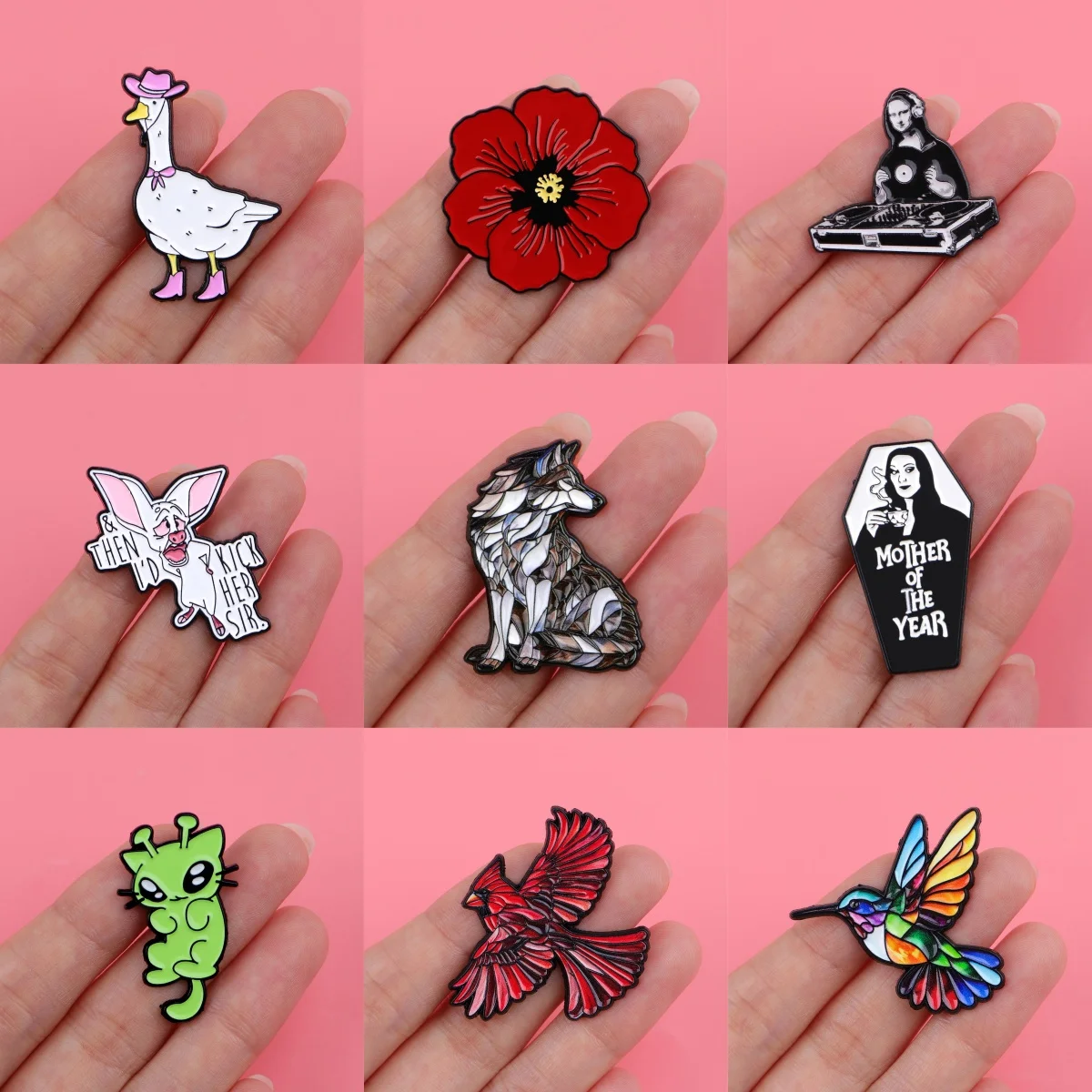 Colorful Fox Enamel Pins Cartoon Bird Brooches Badge Flowers Lapel Pin For Backpack Clothes Accessories Art Jewelry Mother Gifts