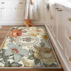 American-style Floral Decorate Kitchen Floor Mats Scrubable PVC Waterproof Carpet Oil-proof Scratch-resistant Rug Ковер Tapis 러그