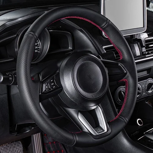 Imagen 2 del producto Protector para volante de coche, cuero Artificial negro antideslizante personalizado para Mazda 3 Axela 2017-2018 Mazda 6 Atenza CX-3 CX-5 CX-9