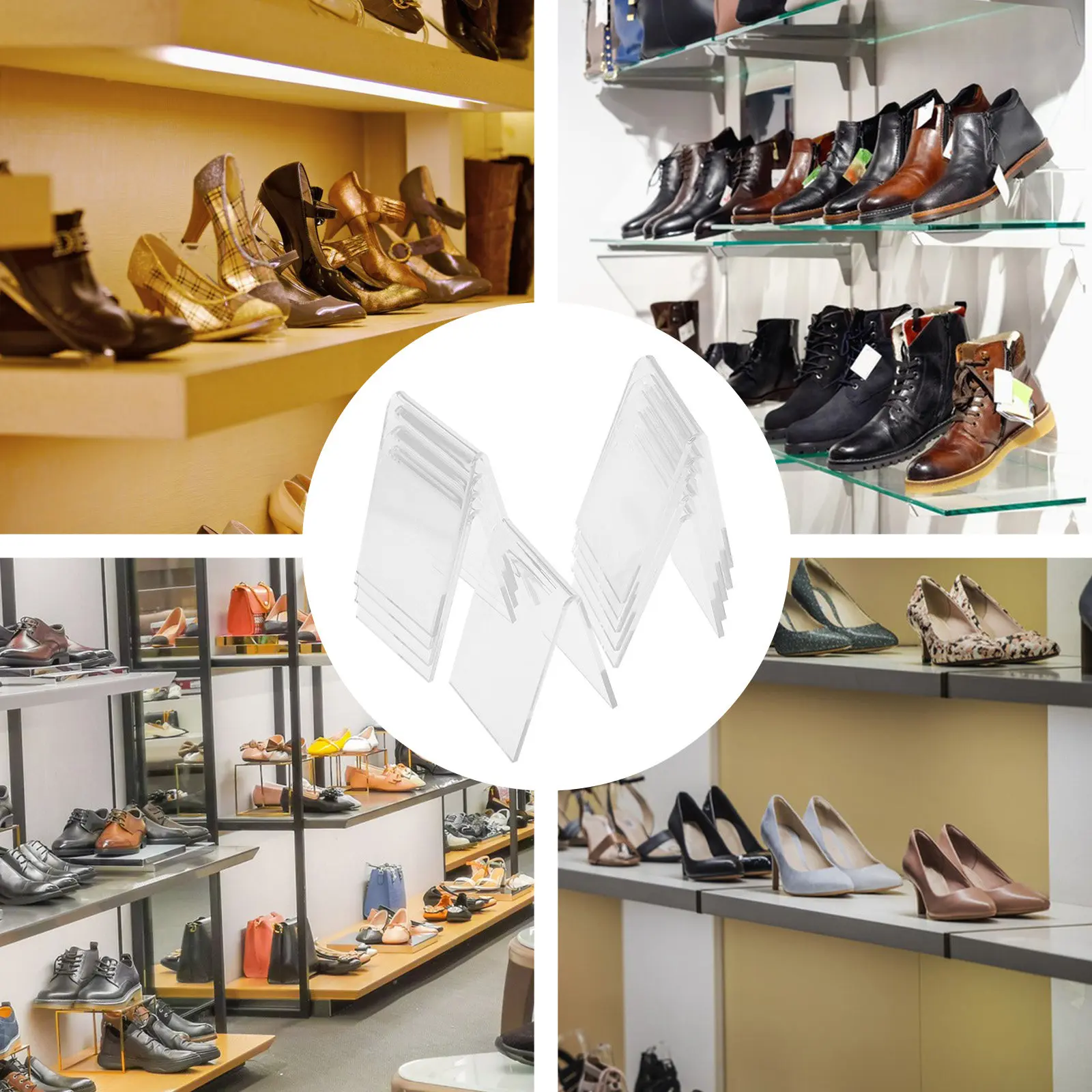 10Pcs Shoe Display Rack Clear Acrylic Holder for Retail Boutiques Home Organizing Sneakers Heels Boots Acrylic Footwear Stands