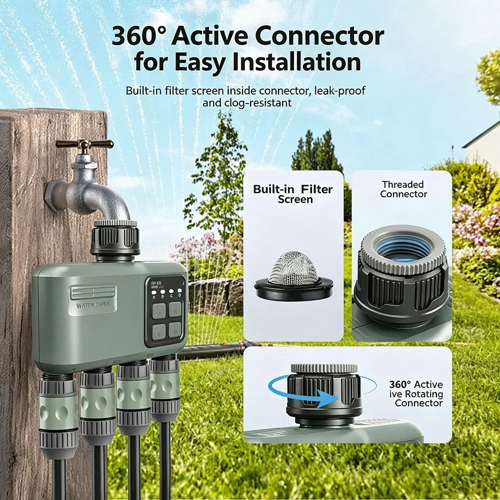 WiFi RF433 Tuya Smart Irrigation Controller 4 Outlets Automatic Sprinkler Water Timer Programmable Device with Rain Delay Filter