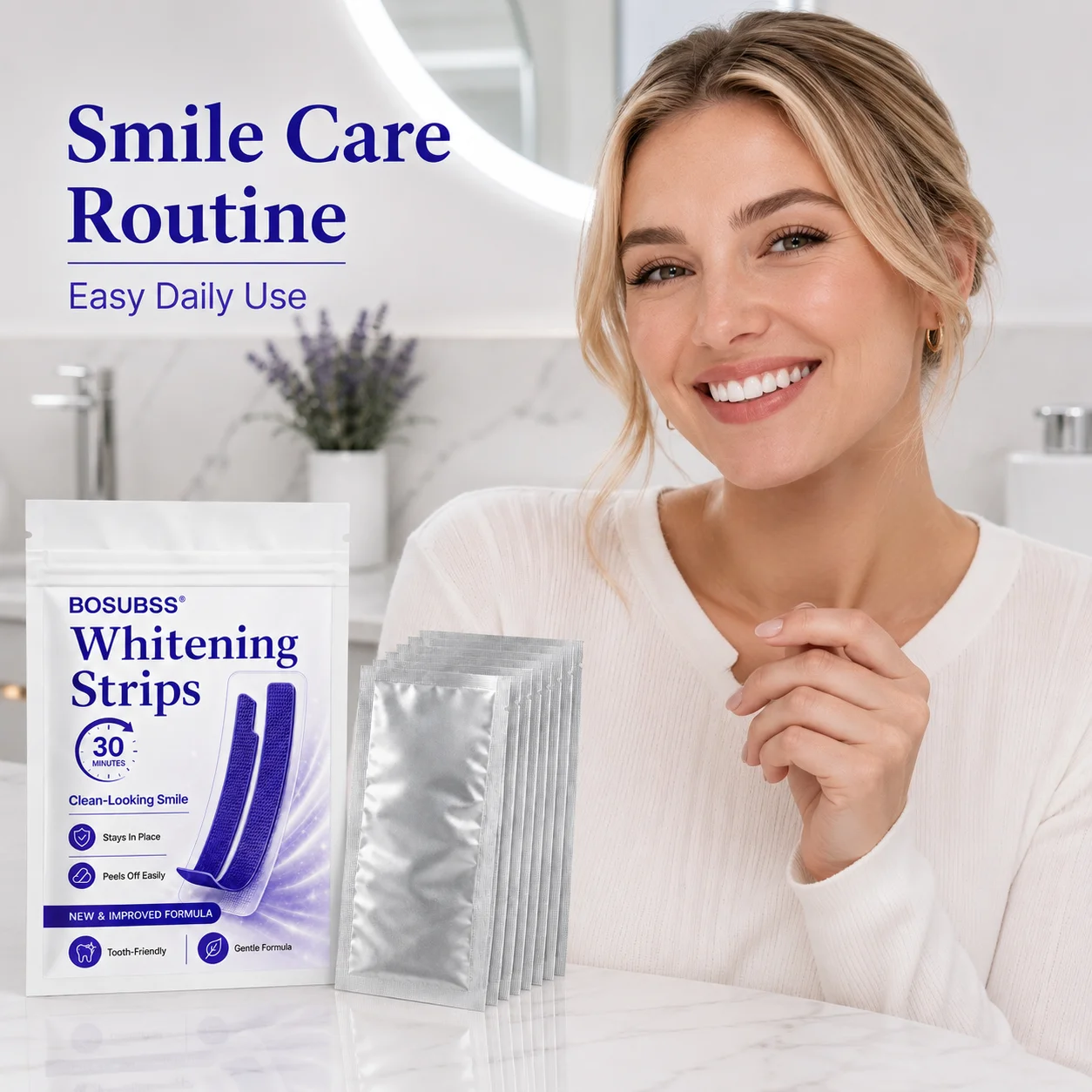 2 Pairs Purple Teeth Strips, Smile Care Oral Beauty Stickers, Easy Home Use Gentle Fit Daily Smile Routine view 3