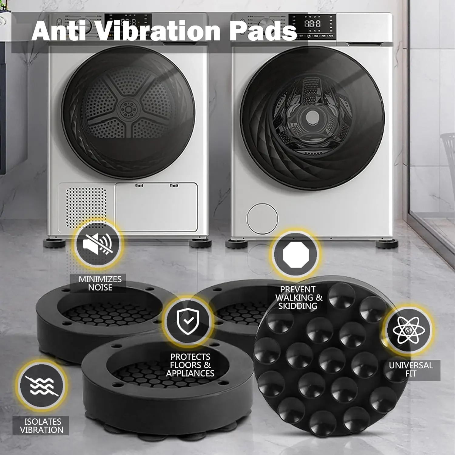 Almohadillas antivibración para los pies, alfombrilla de goma antideslizante, soporte Universal silencioso para lavadora, almohadillas para los pies para lavadora, protege