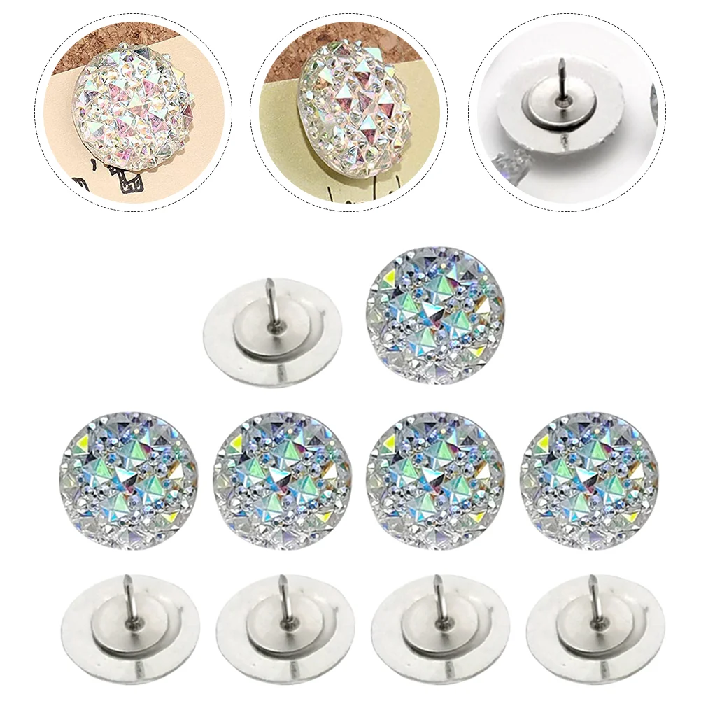 10 Pcs Rhinestone Thumbtack Cork Board Push Pin Tacks Multi-function Thumbtacks Small Pushpins Metal Daily Use Office Delicate