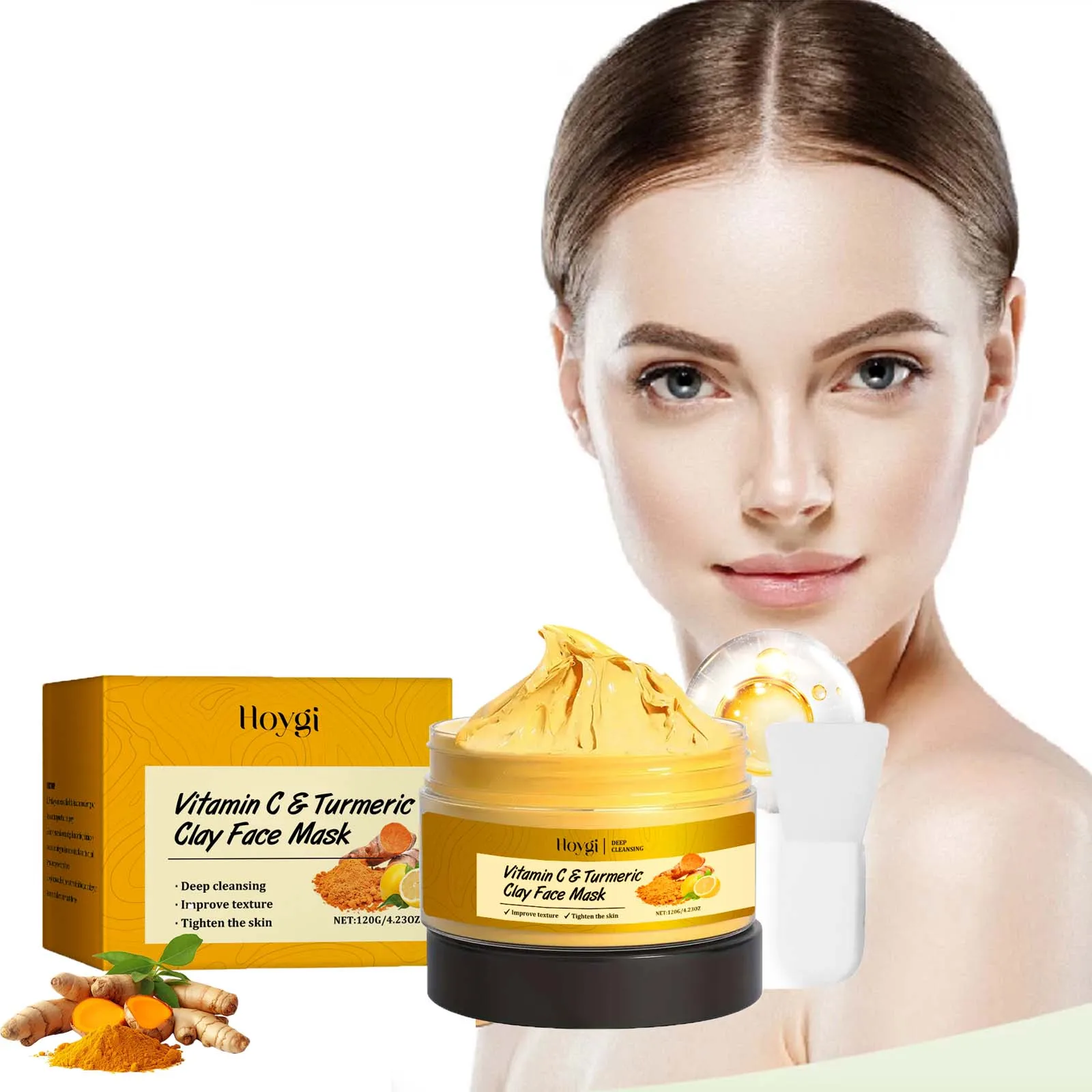 

Vitamin C Turmeric Clay Mask Deep Cleansing Hydrating Pore Purifying Fade Dark Spots Acne Even Skin Tone Tightens Skin Care