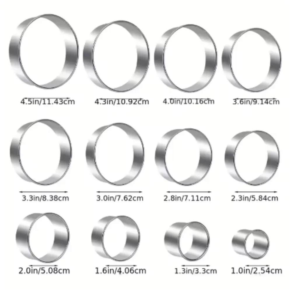 12PC Stainless Steel Mousse Cookie Cutters Round Heart Star Flower Shape DIY Biscuit Dumpling Baking Tools Kitchen Bakeware