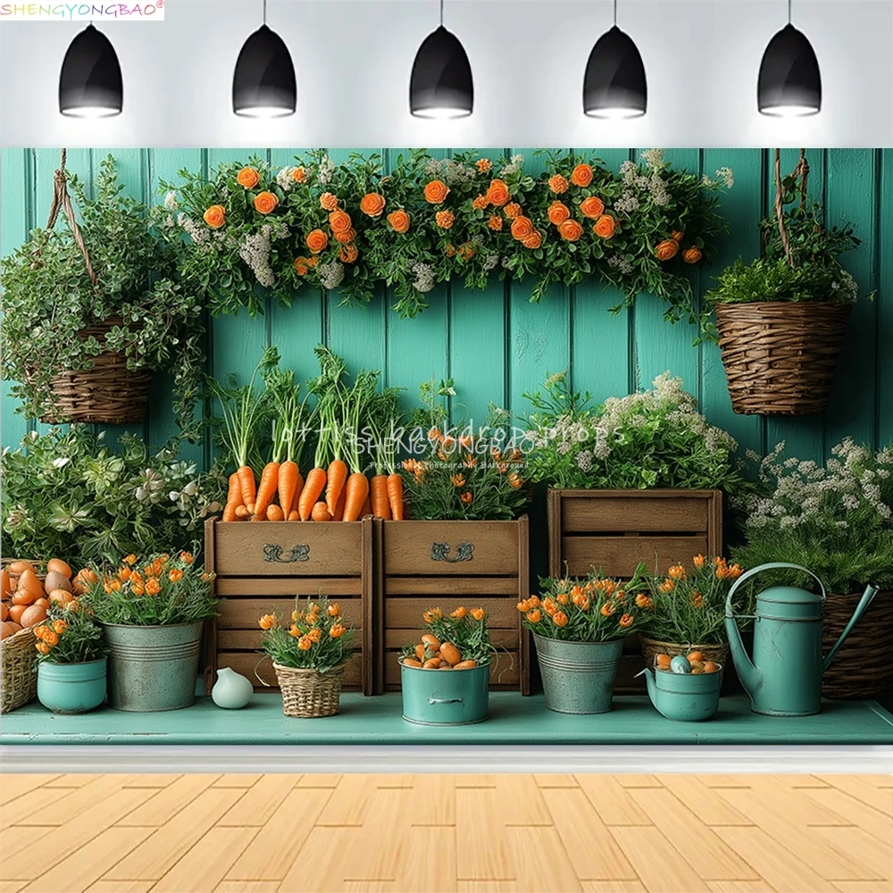 

Easter Party Decoration Spring Garden Children's Photography Props Rabbit Colorful Eggs Newborn Portrait Shoot Background FH-06