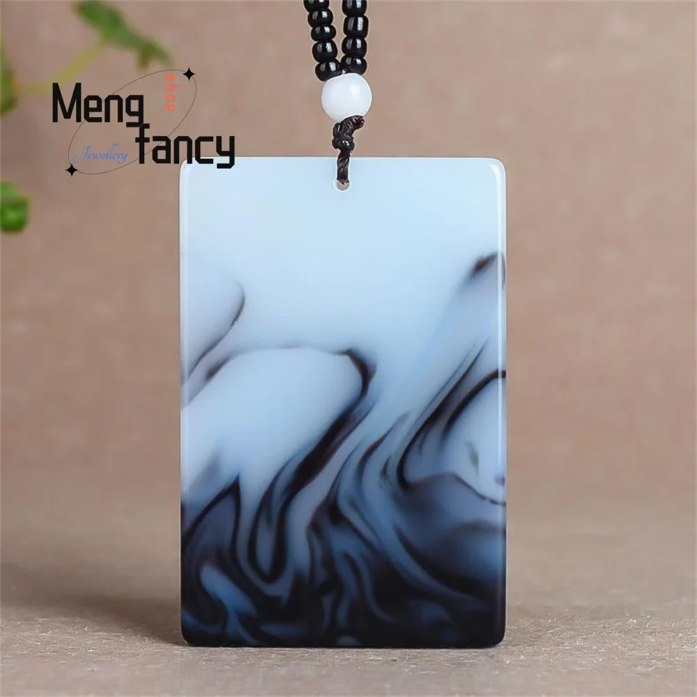 

Natural Hetian Jade Black and White Pattern Wushi Pai Security Sign Pendant Simple Exquisite Fashion Jewelry Couple Holiday Gift