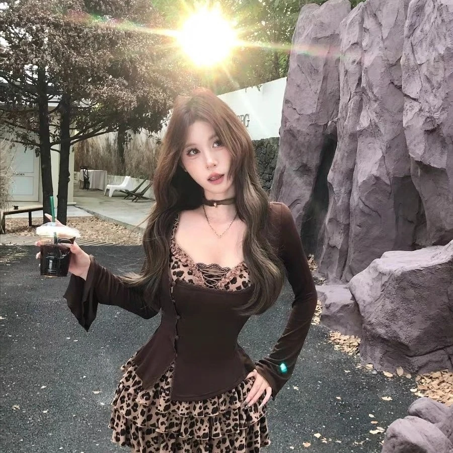 

Японский кавайный комплект Y2k из 2 предметов, женские кружевные сексуальные тонкие топы, милый сладкий торт, мини-платье в стиле Лолиты, модный костюм, пикантные девушки