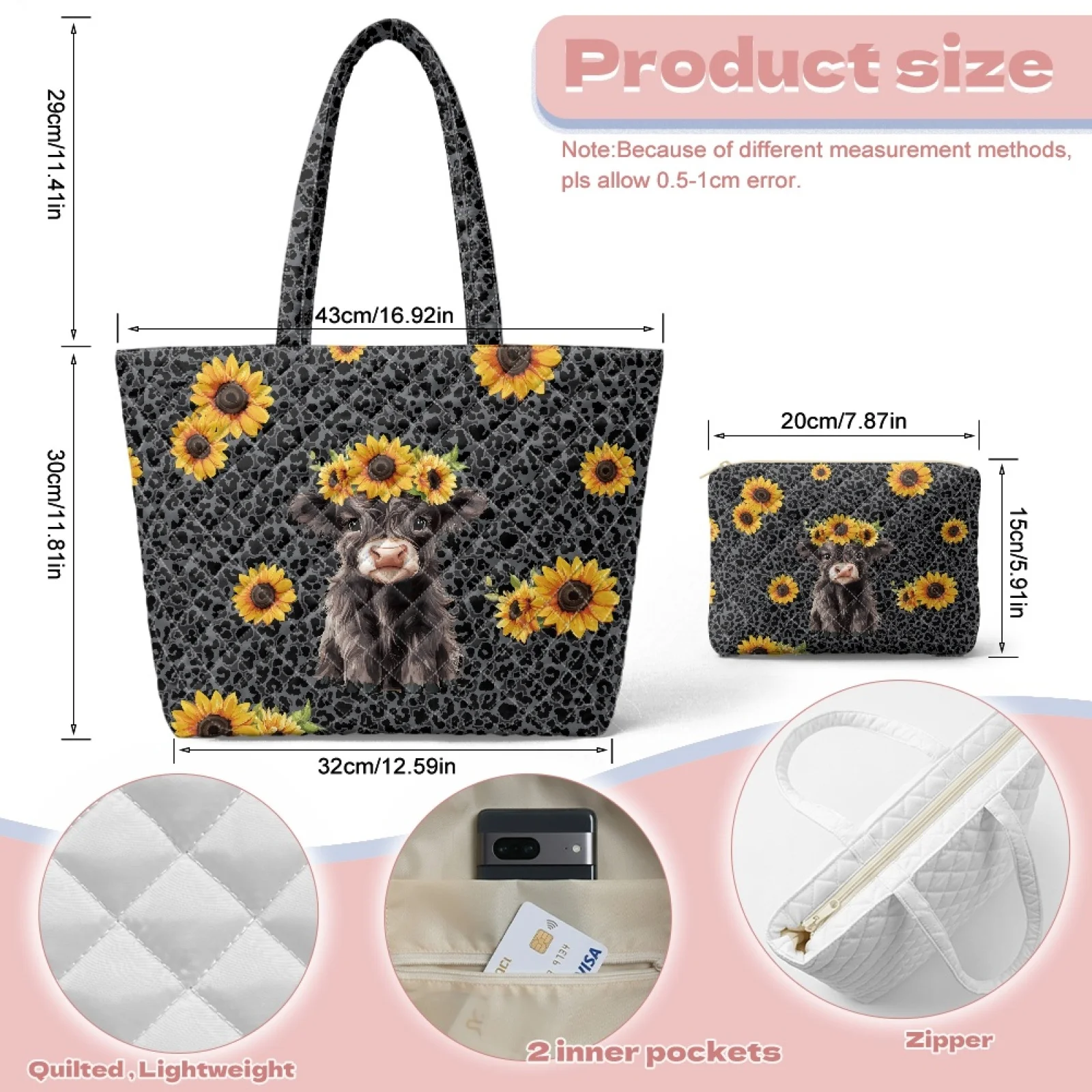 Coloranimal Leopard Print 2pcs Set Wear-resistant Quilted Purses and Handbags for Leisure Time New Trend