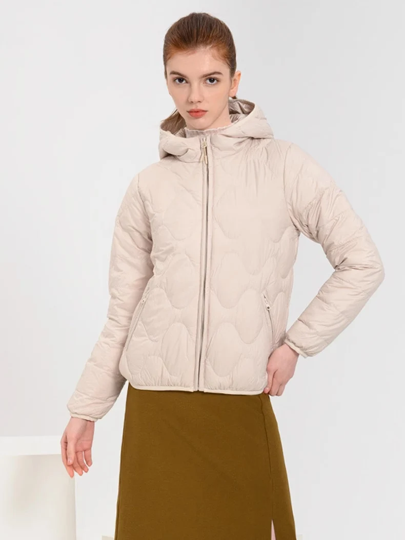 SuyaDream Hooded Woman Down Coat , 90% White Duck Down Fill, Simple Design, Zipper Winter Coat, Warm Outwear, Fall, 2024