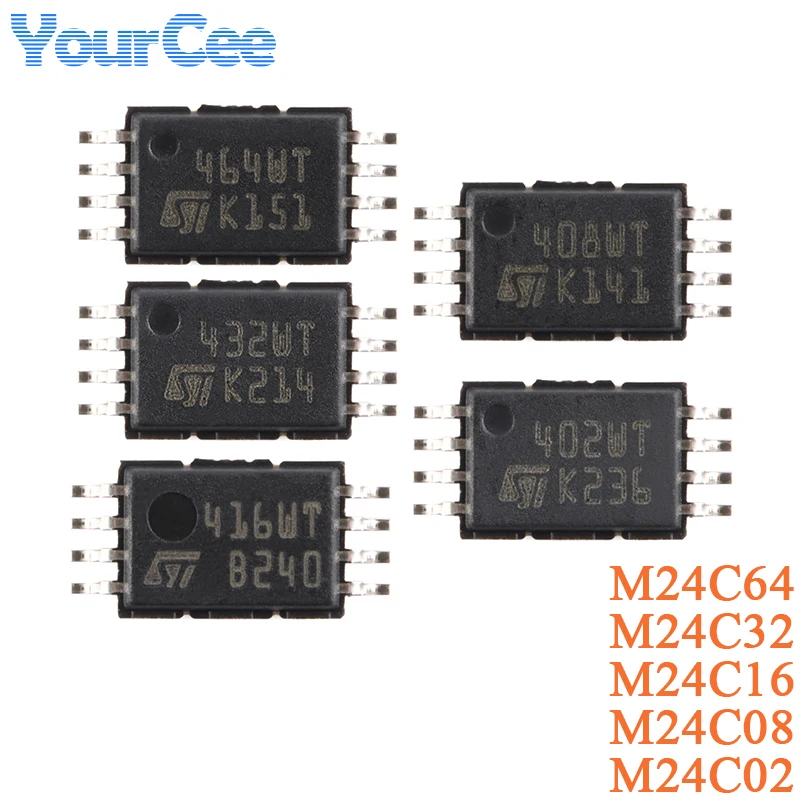 5Pcs M24C64 M24C32 M24C16 M24C08 M24C02 -WDW6TP TSSOP-8 64Kbit 32Kbit 16Kbit 8Kbit 2Kbit Serial I2C Bus EEPROM Chip