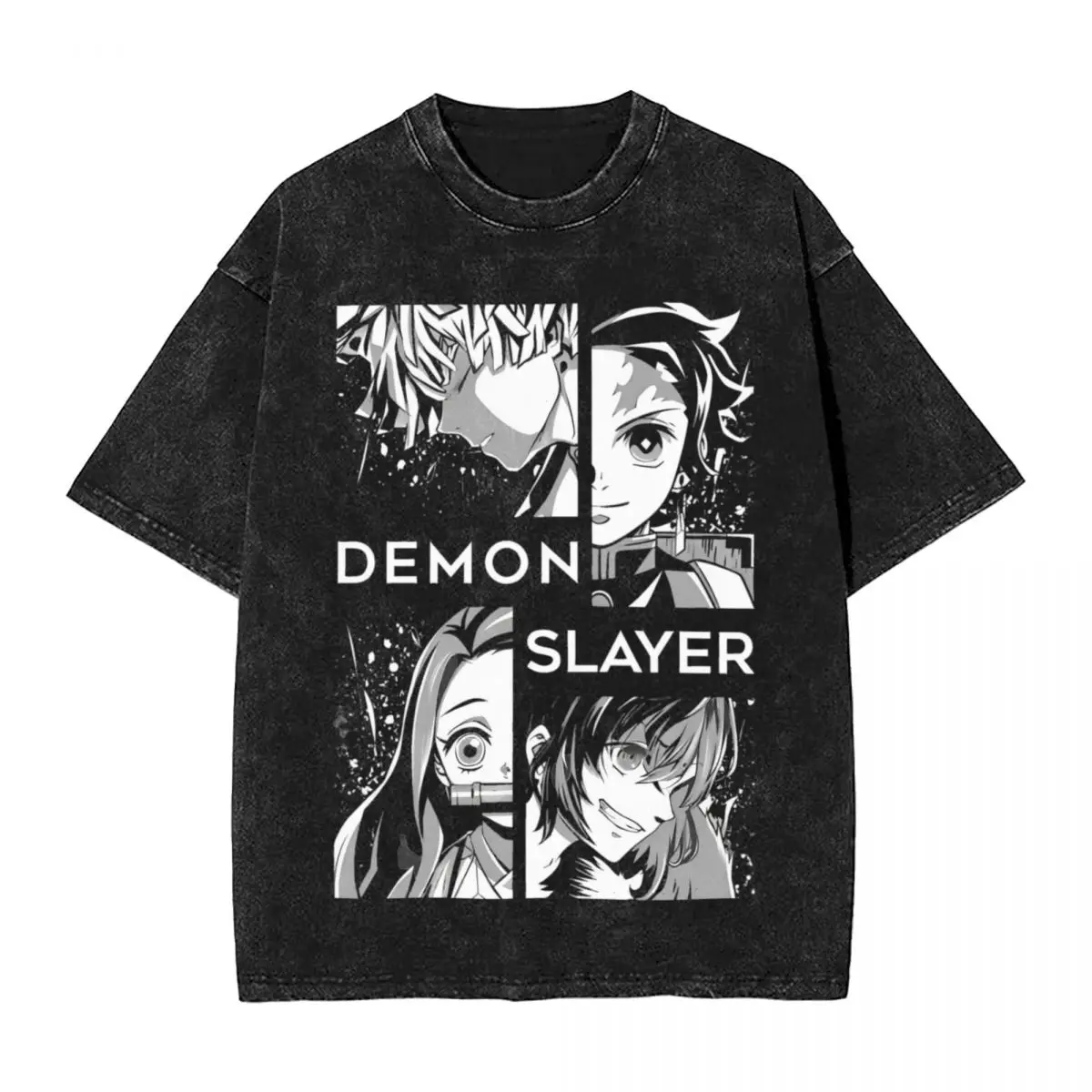 Washed T Shirts Anime Demon Slayers Hip Hop Vintage T-Shirts Nezuko Streetwear Cotton Summer Tops Tee Shirt for Men Women