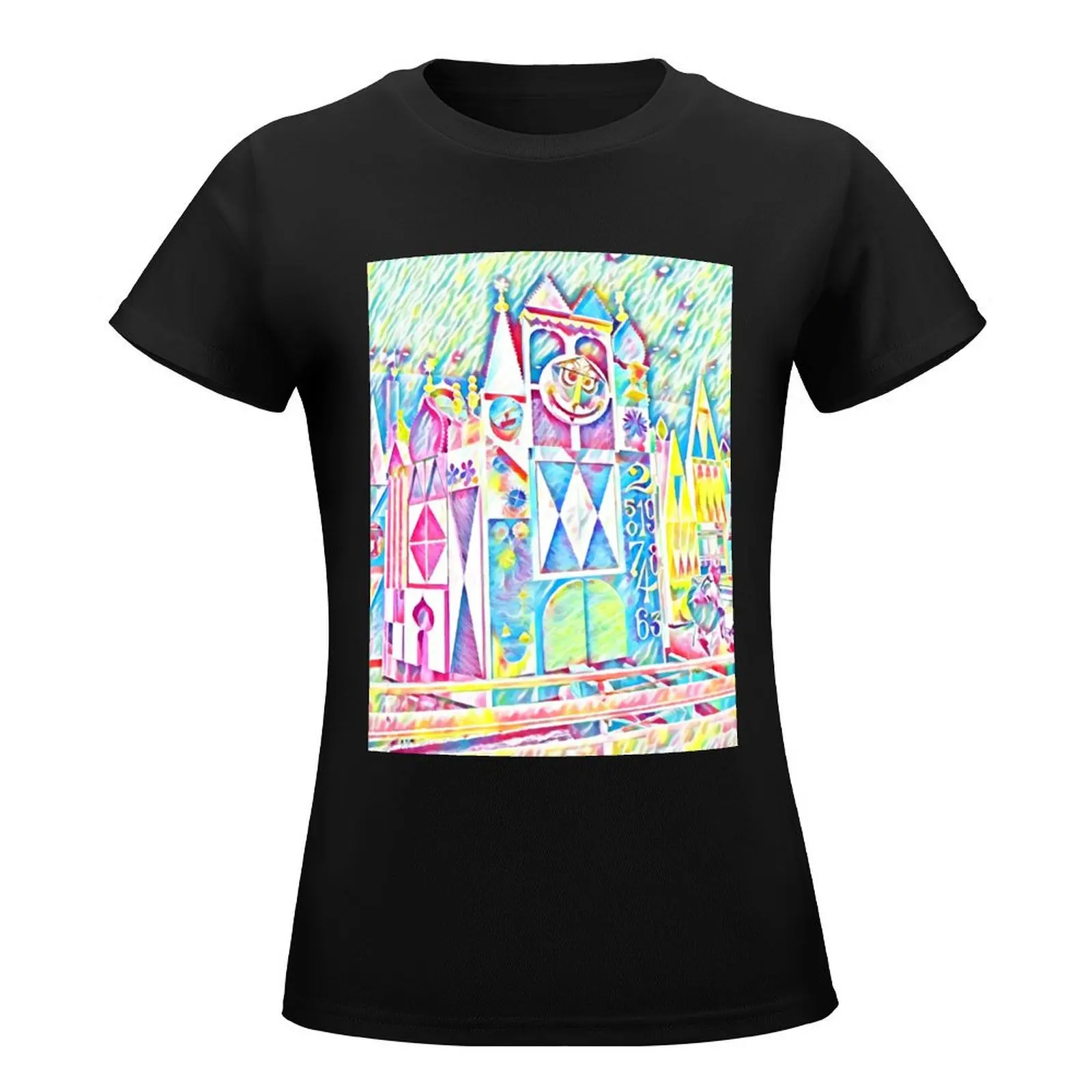 Small World Clock Colorful Painting T-Shirt funnys cute clothes plus sizes t-shirt dress for Women long