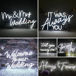 Mr&Mrs Wedding Neon Led Sign Art Letter Lights Wedding Room Decoration USB Powered Neon Wall Lamp For Marriage Festa Party Logo