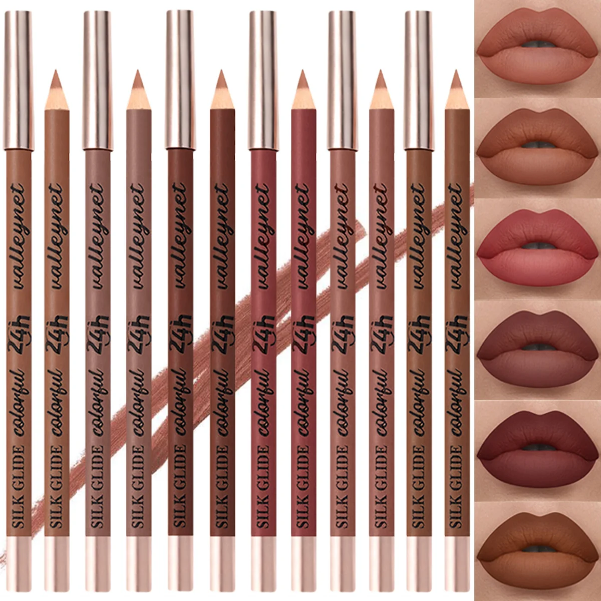 6本セット リップライナーセット アイライナーセット ヌードブラウンコレクション 長持ちマット防水リップスティック 2 in 1 アイライナー＆リップライナー