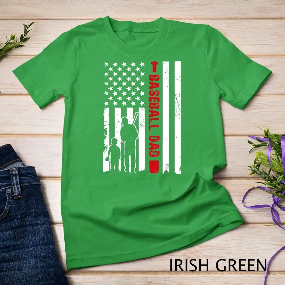 Mens Proud Baseball Dad American Flag Sports T-Shirt Unisex T-shirt