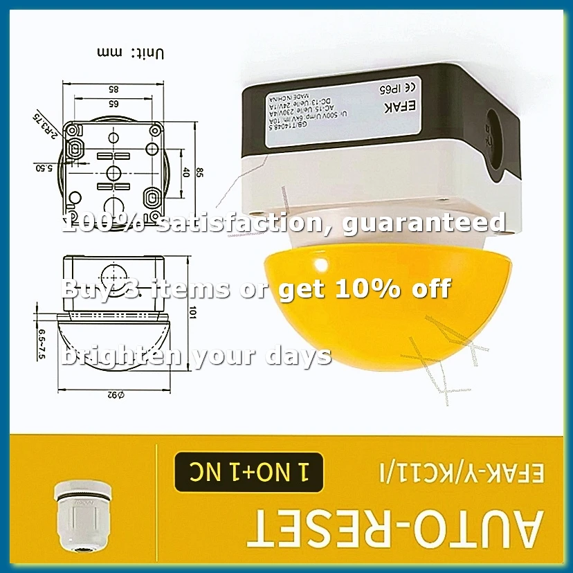 Foot/Hand Switch IP65 EFAK Mushroom Head Emergency Stop Push Button Switch Self-Locking Self-Resetting Anti-Sho B