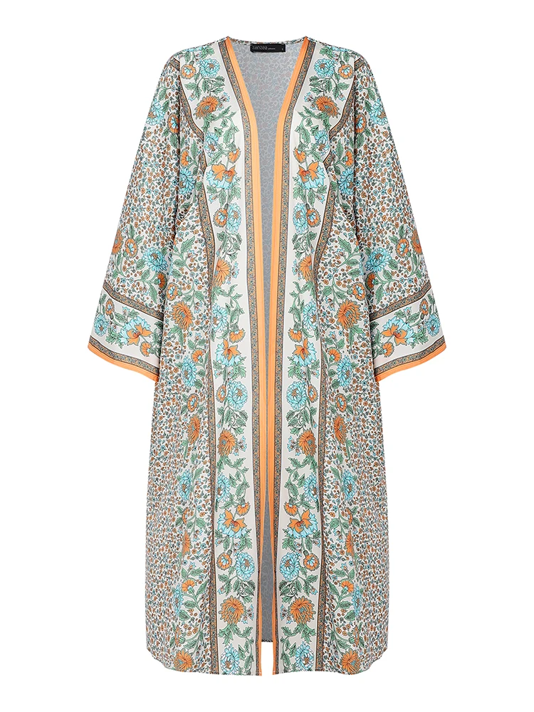 

Holiday Open Front Cardigan Bohemain Floral Printed Kimono 2025 ZANZEA Women Casual Long Sleeve Blouse Thin Tops Cover Up Femme