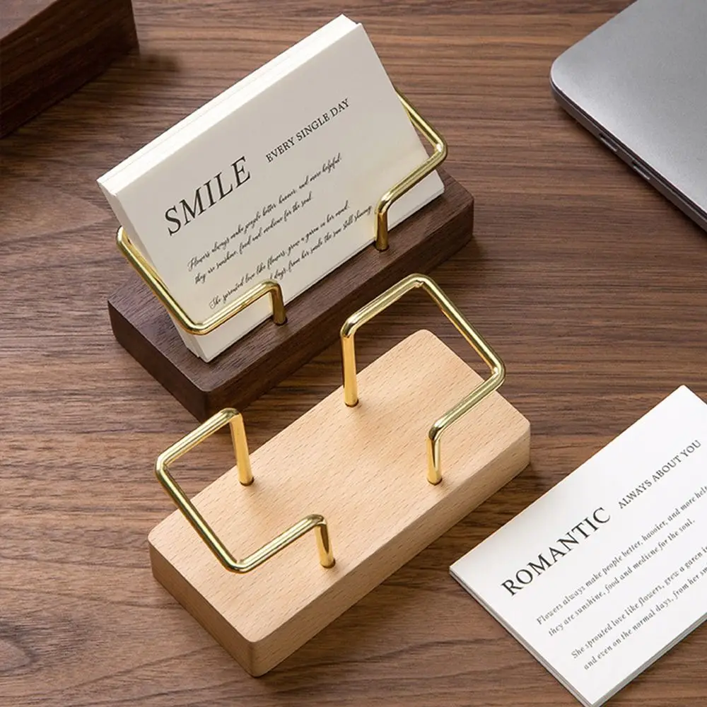 Tabletop Shelf Business Card Holder Walnut Wood Card Storage Cards Display Stand Beech Wood Metal Wooden Card Holder Manager