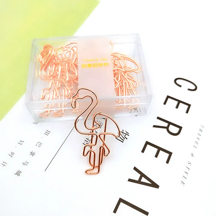 12/Lots rose gold crown paperclip kreative buch paperclip flamingo geformt paperclip büro zubehör papier clips