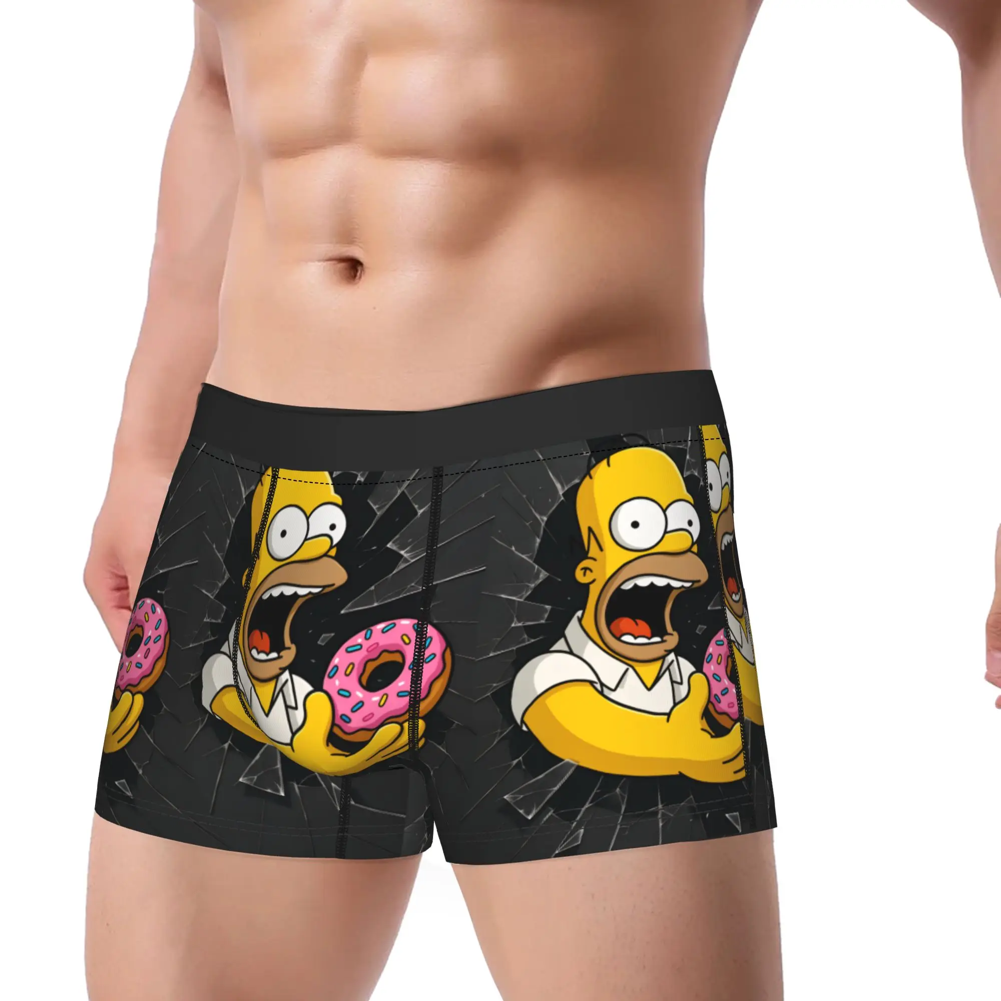 Homer S-Simpsons Breaking Glass Donut Underwear  Breathable Panties Printed Boxer Brief For Males 3D Pouch Plus Size Boxershorts