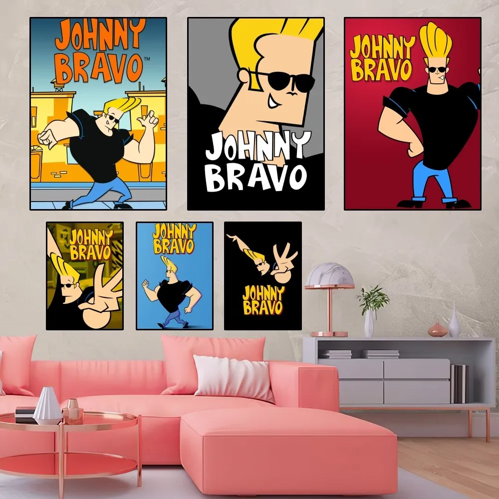 J-Johnny Bravo Cartoon Poster Home Room Decor Livingroom Bedroom Aesthetic Art Wall Painting Stickers