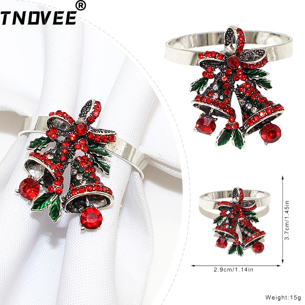 

6 шт. серебряные кольца для салфеток со стразами - рождественский декор стола из сплава для рождественской вечеринки, свадьбы, банкета, роскошный подарочный набор