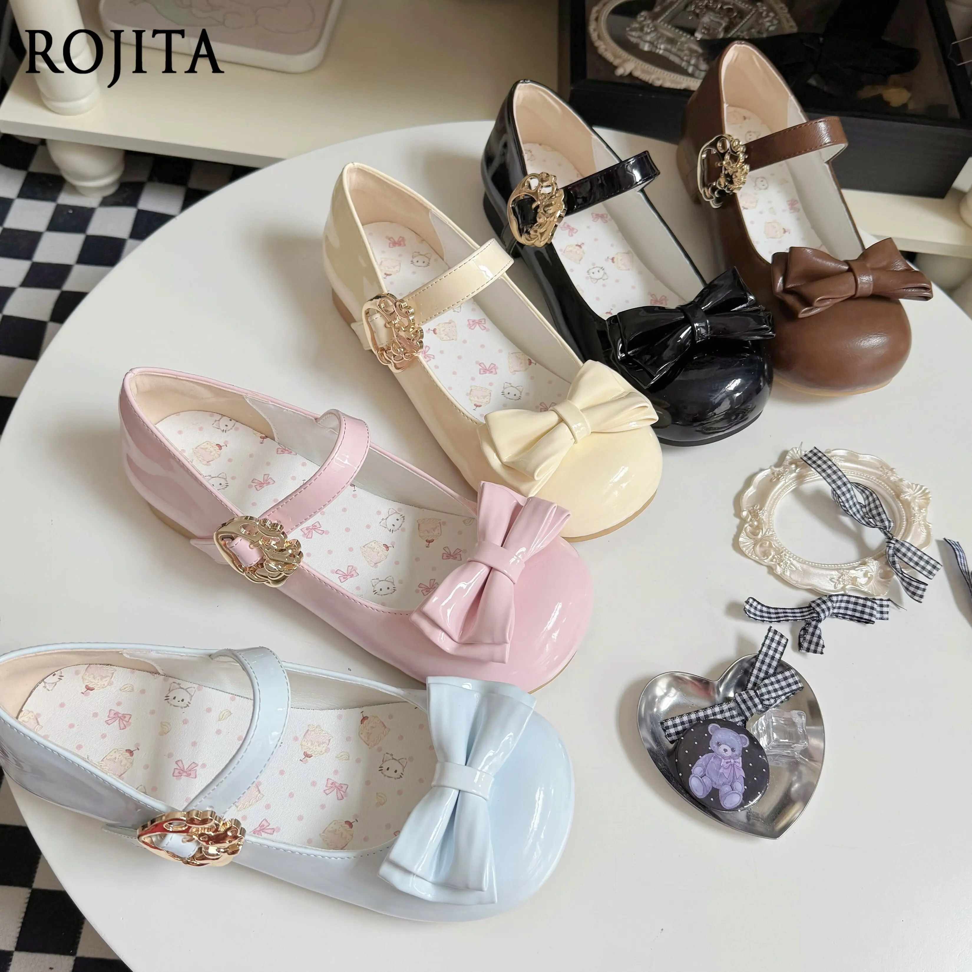 

Cute Bow Versatile Sweetheart Lolita Small Low Heel Round Head Lo Shoes Sweet Lolita Mary Jane Shoes with Bow Decor