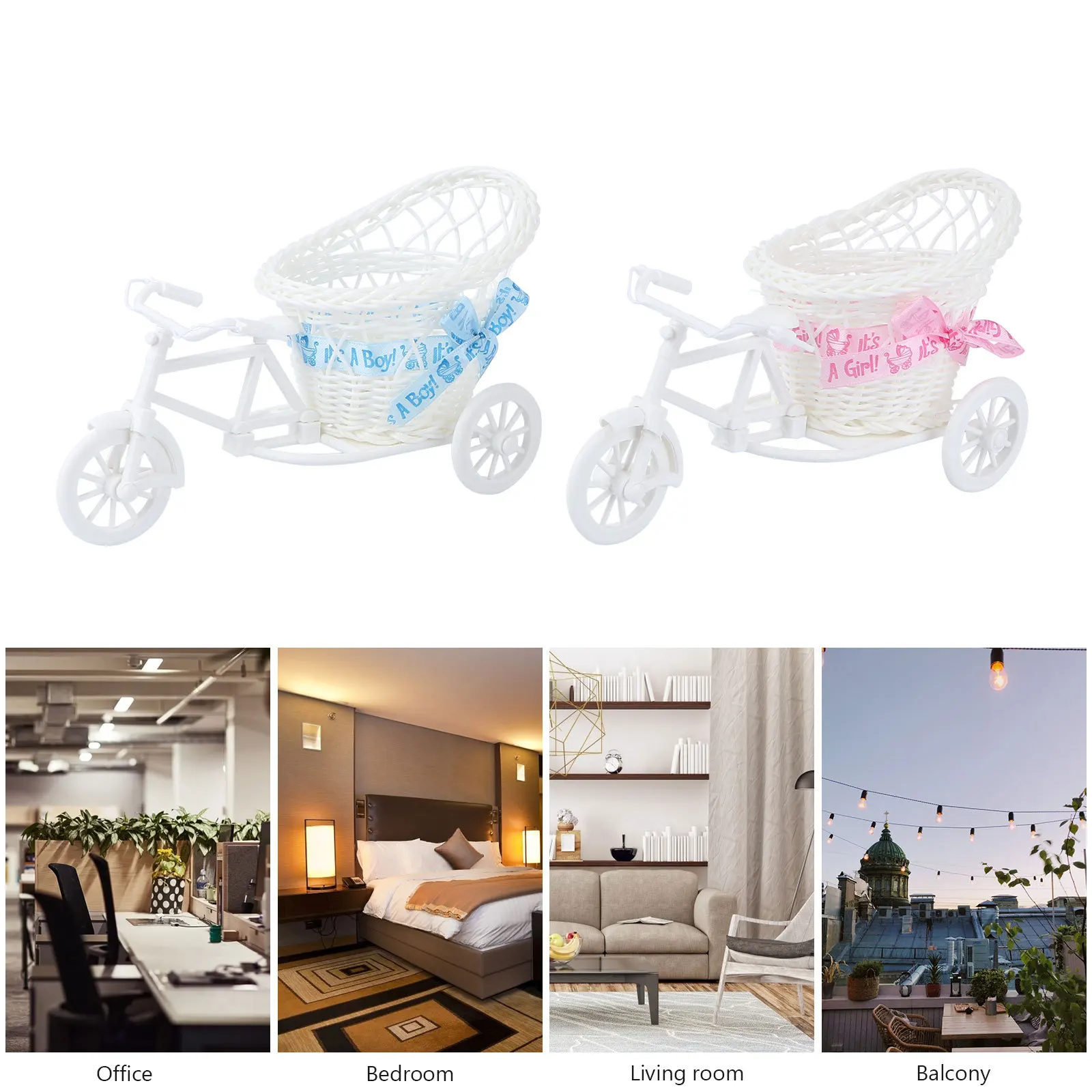 

2Pcs Plastic Tricycle Ornaments Tricycle Flower Basket Decoration for Outdoor Indoor Events Photography Prop Rattan Crafts