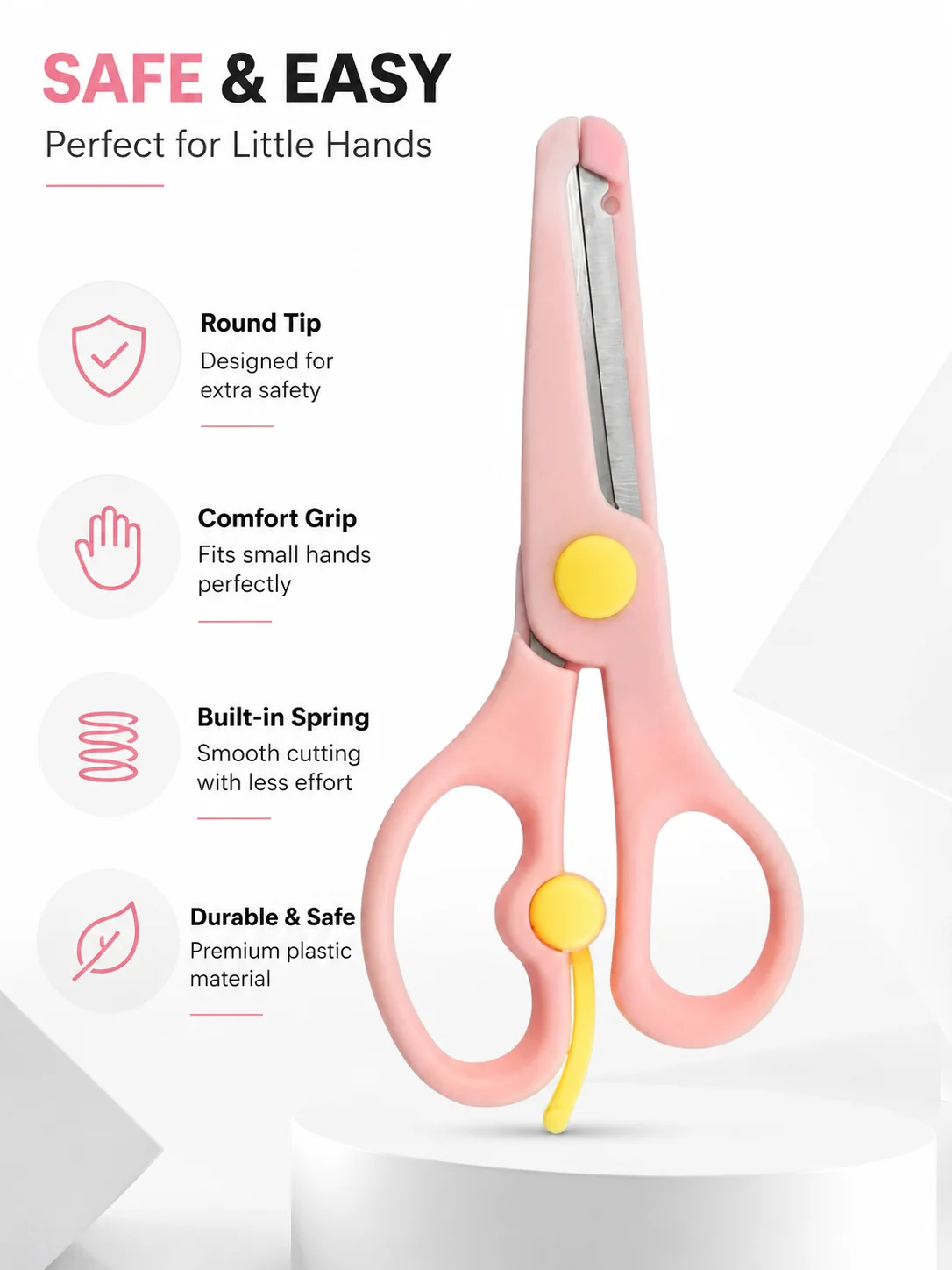 Kids Safety Scissors for Toddlers, Preschool Craft Scissors with Rounded Tip, Easy-Grip Handle, Spring Assist for Little Hands