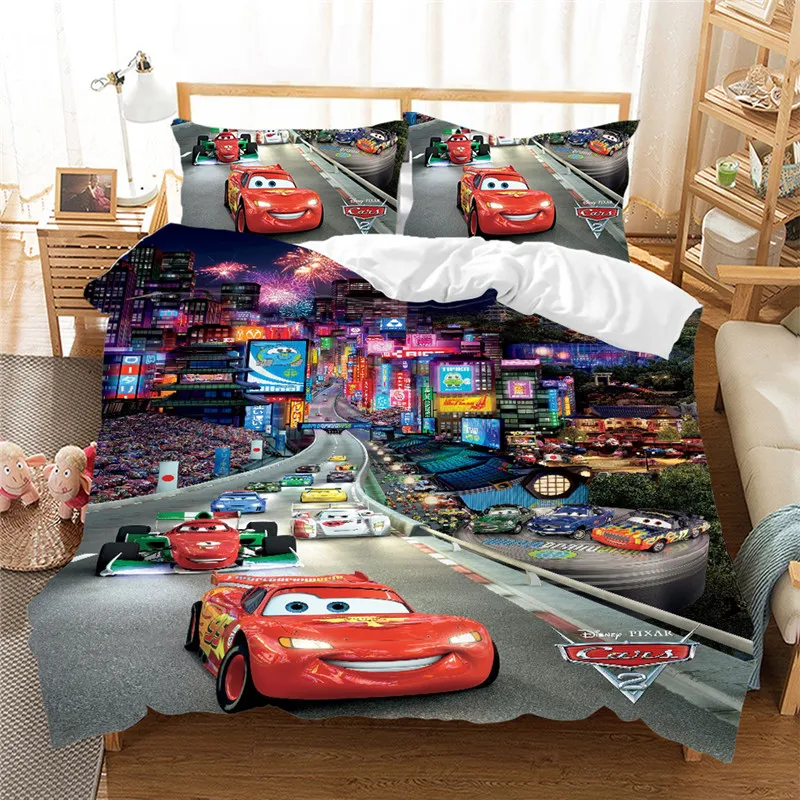 Disney Red Lightning McQueen-Juego de cama de coche para niños, decoración de dormitorio, juego de funda nórdica King, regalo para niños