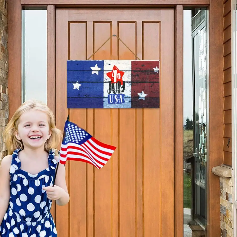 Independence Day Door Sign Patriotic Wooden Door Decorations for Day Independence Day White Blue Hanging Signs for Front Door