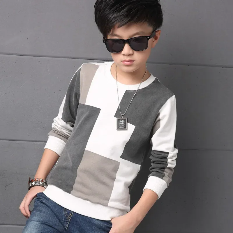 

New Autumn T shirt for Boy Children Clothing Plaid Casual Teenager Long Sleeve Tops Kids Tees Clothes 5 6 8 10 12 13 14 Years