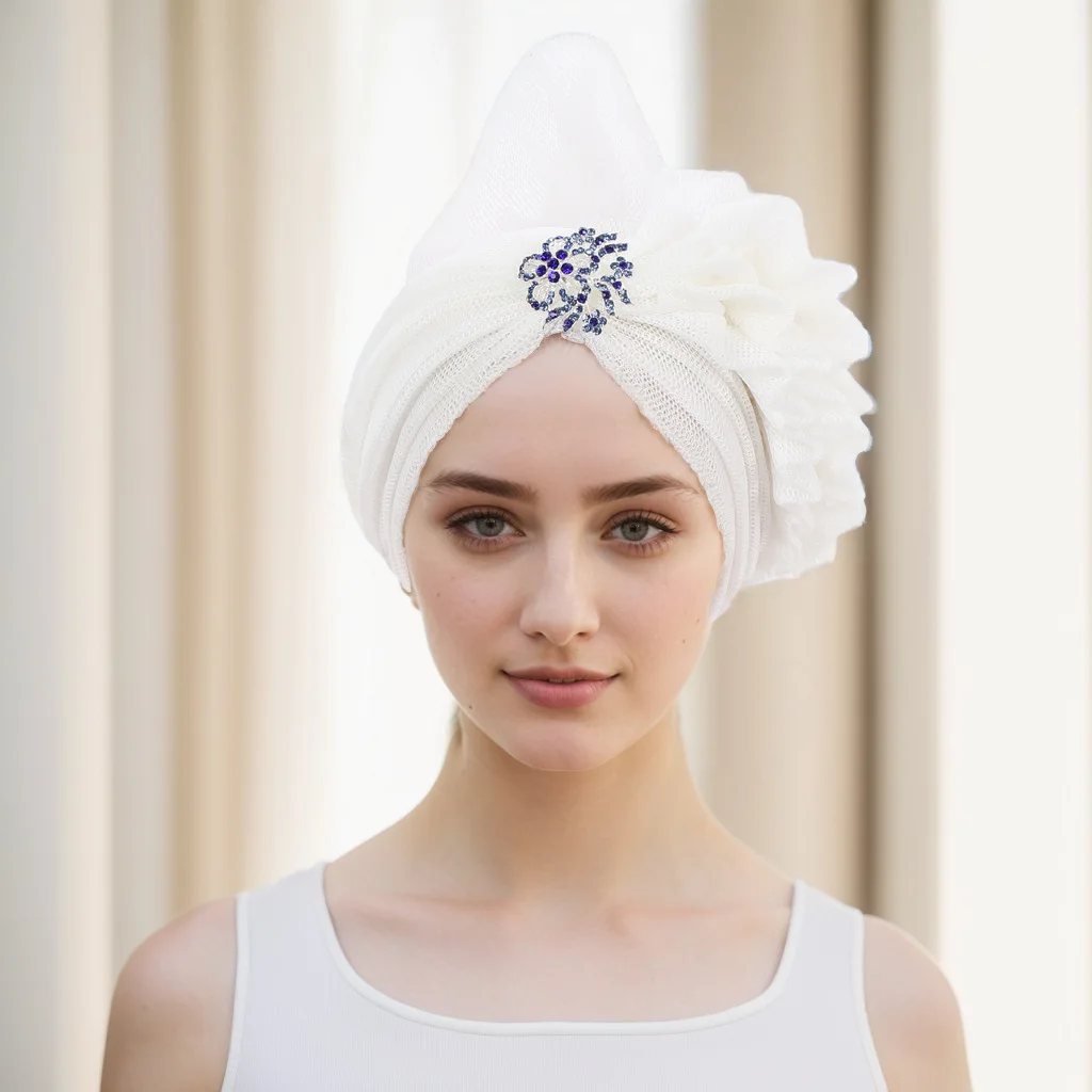 أحدث قبعة بونيه عمامة للنساء الأفريقية السيارات Geles Aso Oke ربطة الرأس المصنوعة بالفعل الحجاب مسلم رئيس التفاف وشاح قبعة النيجيري #1