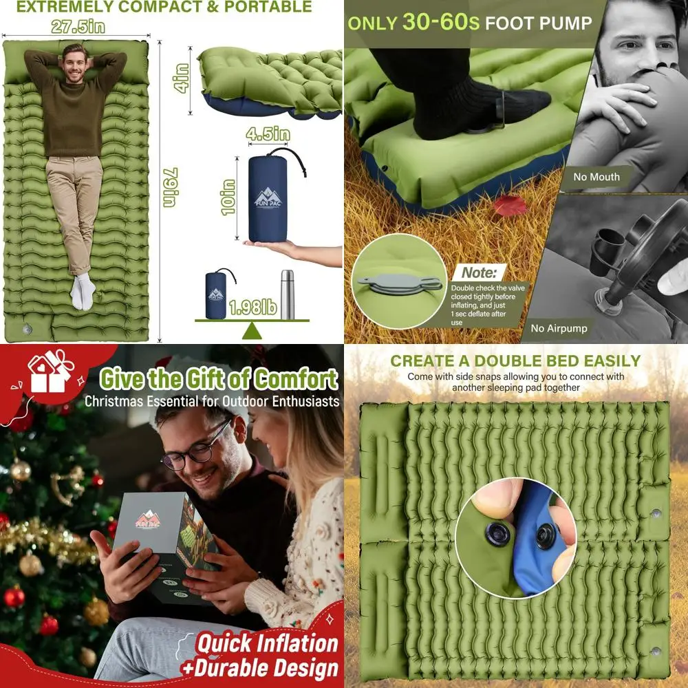 

Надувной коврик для кемпинга, ультралегкий туристический коврик с подушкой, со встроенным насосом, компактный, для кемпинга, походов и пеших прогулок