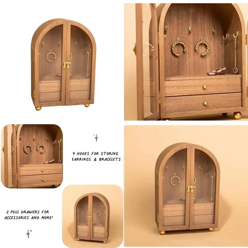 High Quality Jewelry Storage Box Birthday Gift Cabinet with Door and Gold Toned Hook