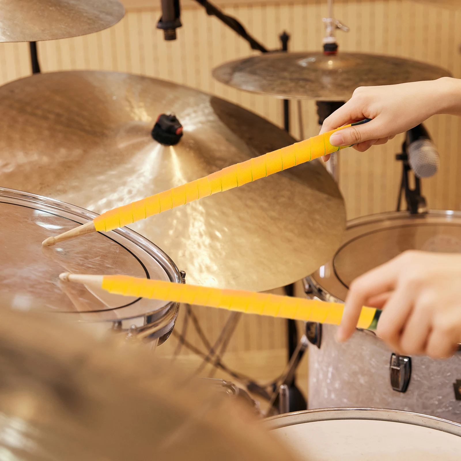 

2 Pcs Electronic Drums Drumstick Anti-slip Belt Wrap Tape PU Wrapping Sweat-absorbent Yellow Kit Accessories