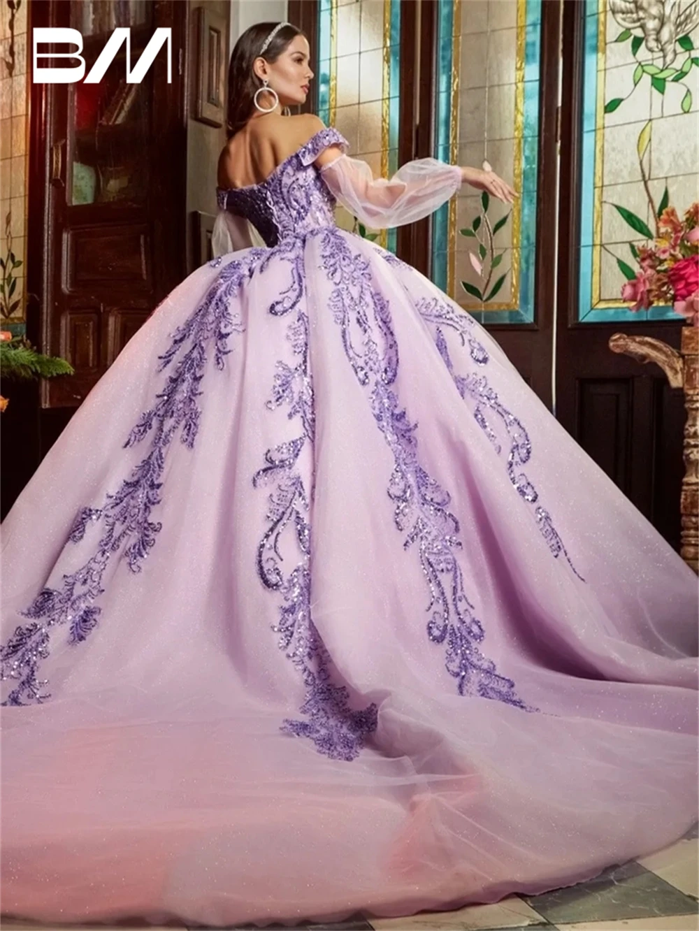 Romantic Lavender Lace Appliques Quinceanera Dress 2024 Sweet 15 16 Dresses Ball Gown Beaded Off Shoulder Sweetheart Party Gown