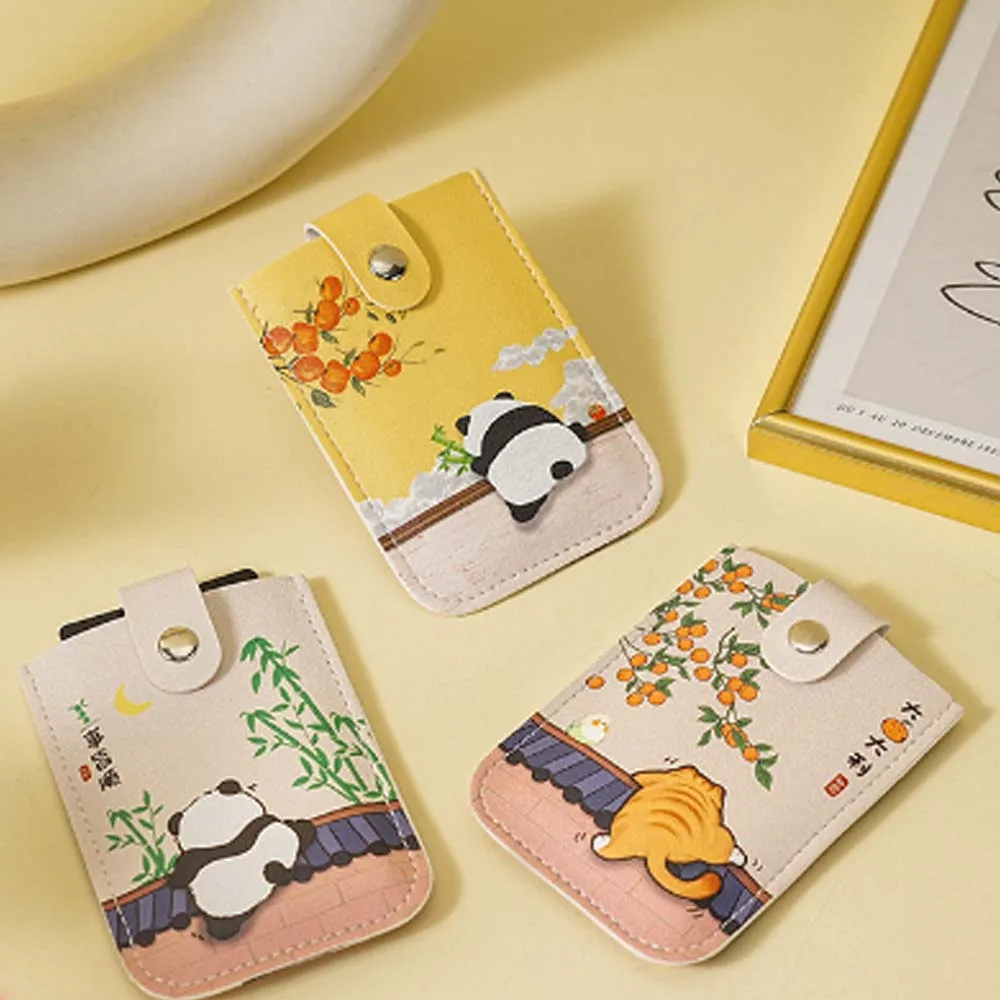 PU Leather Pull Out ID Cards Holder Waterproof Ultra-thin Hasp Multi-Slot Card Bag Cat Printed Letter Printed