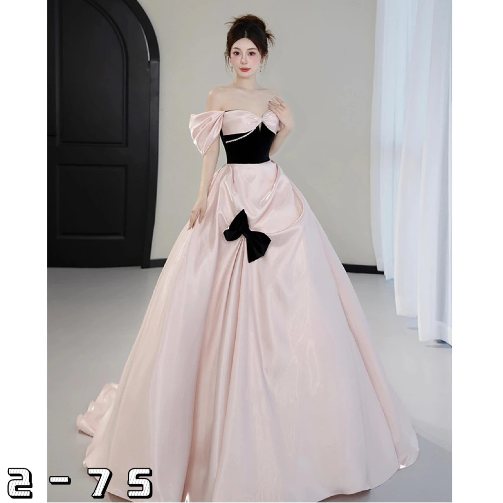 

Evening dress banquet host one shoulder bride pink engagement toast dress