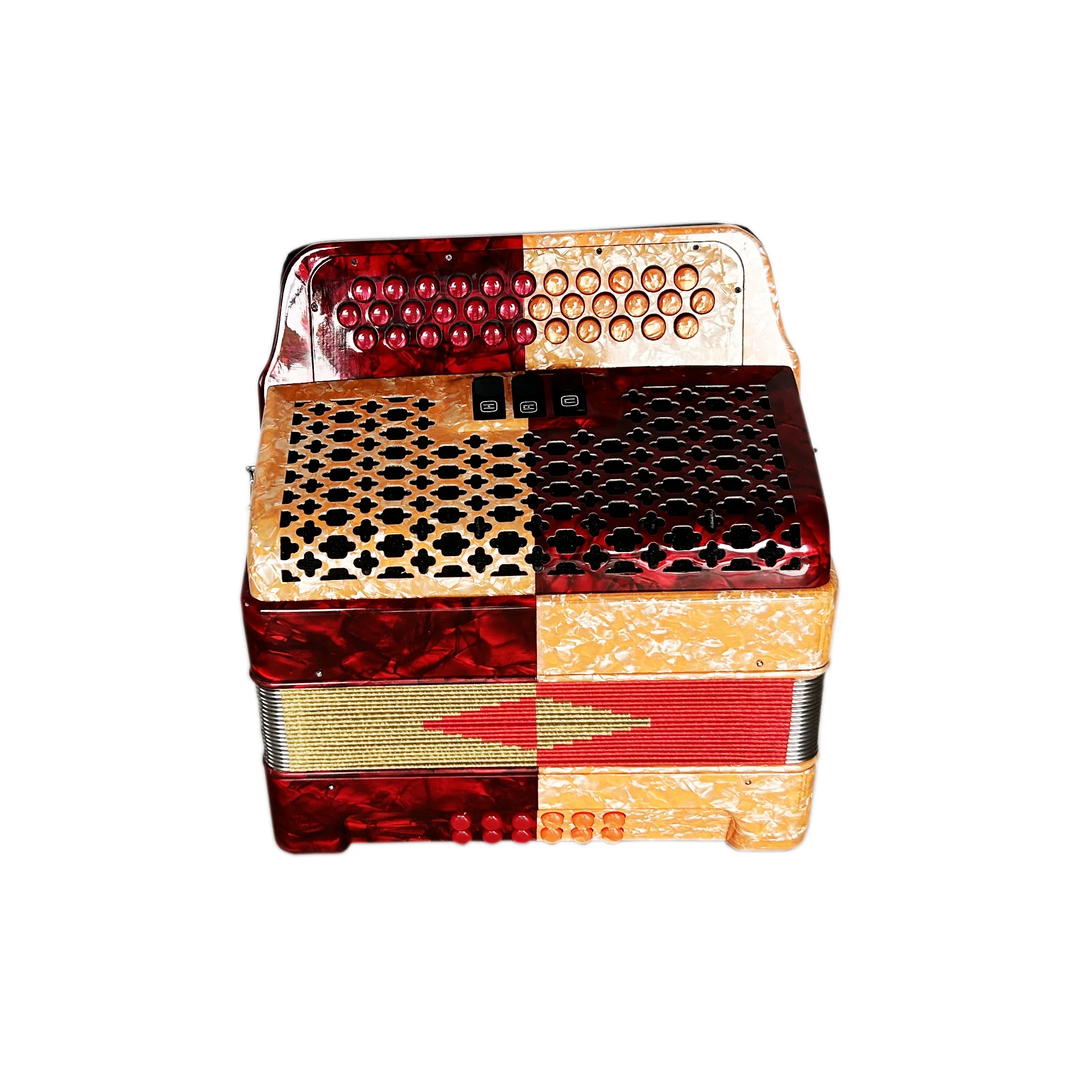 Professional JB3412B Diatonic Accordion Instrument 34 Buttons 12 Bass 3 Registers Wood Red Orange Celluloid JB3412B